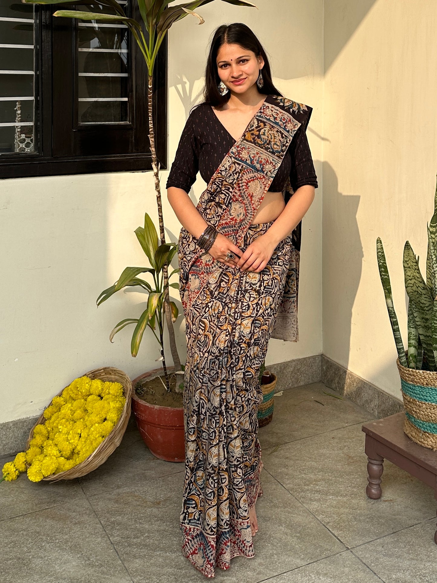 Ajrakh Black Saree