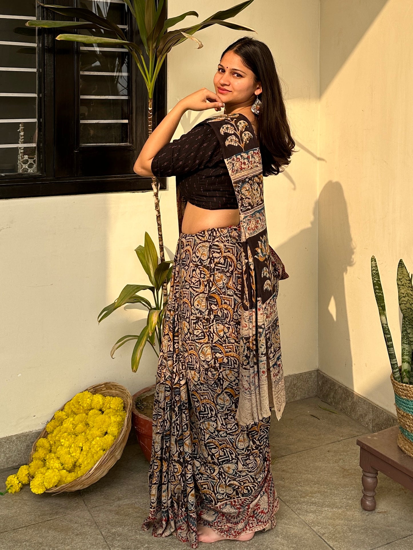 Ajrakh Black Saree