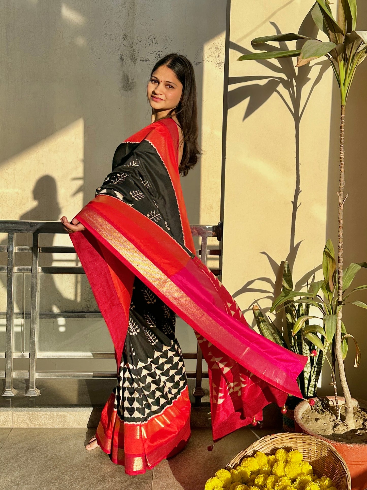 Black velvet saree