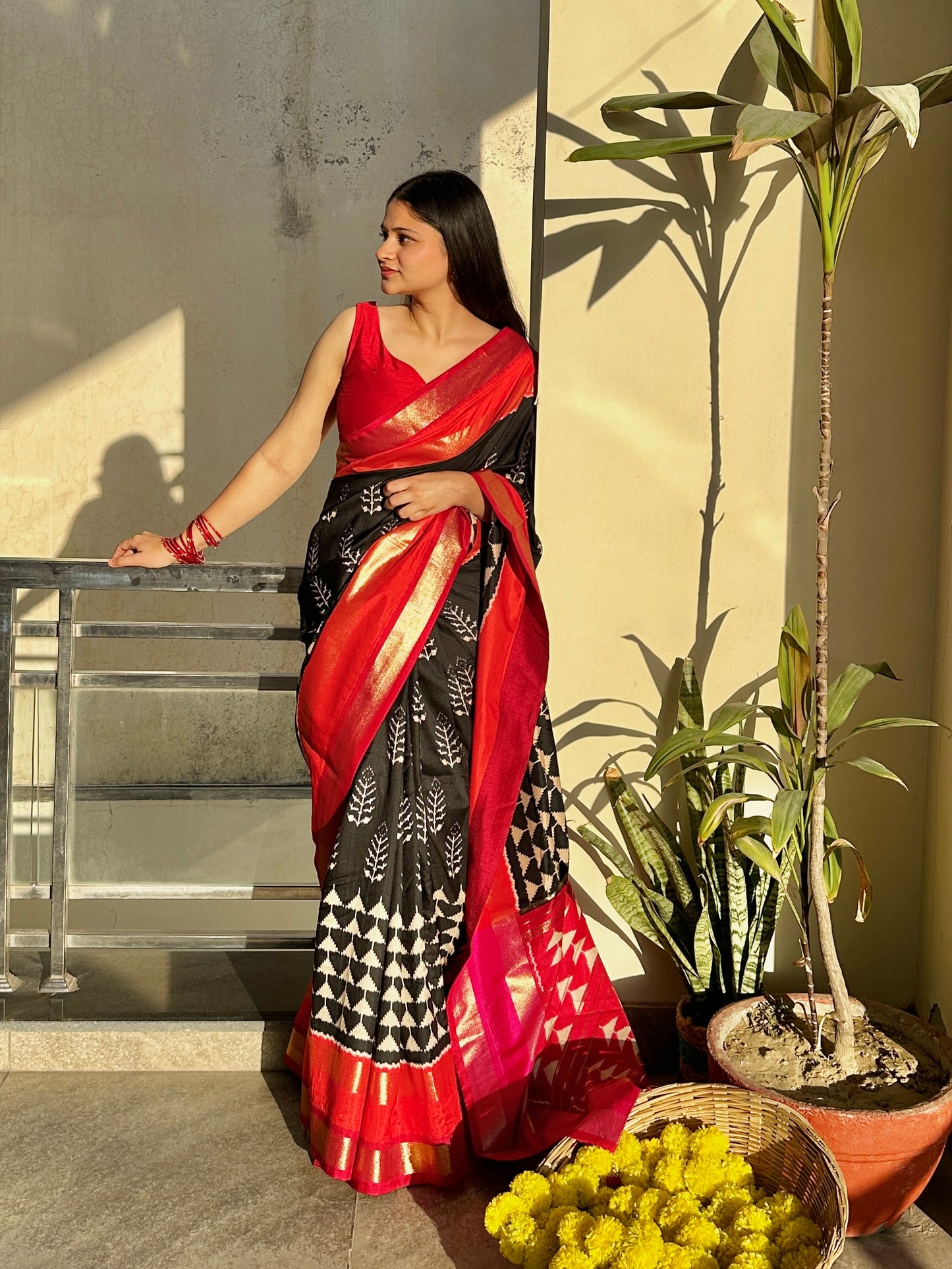 Black velvet saree