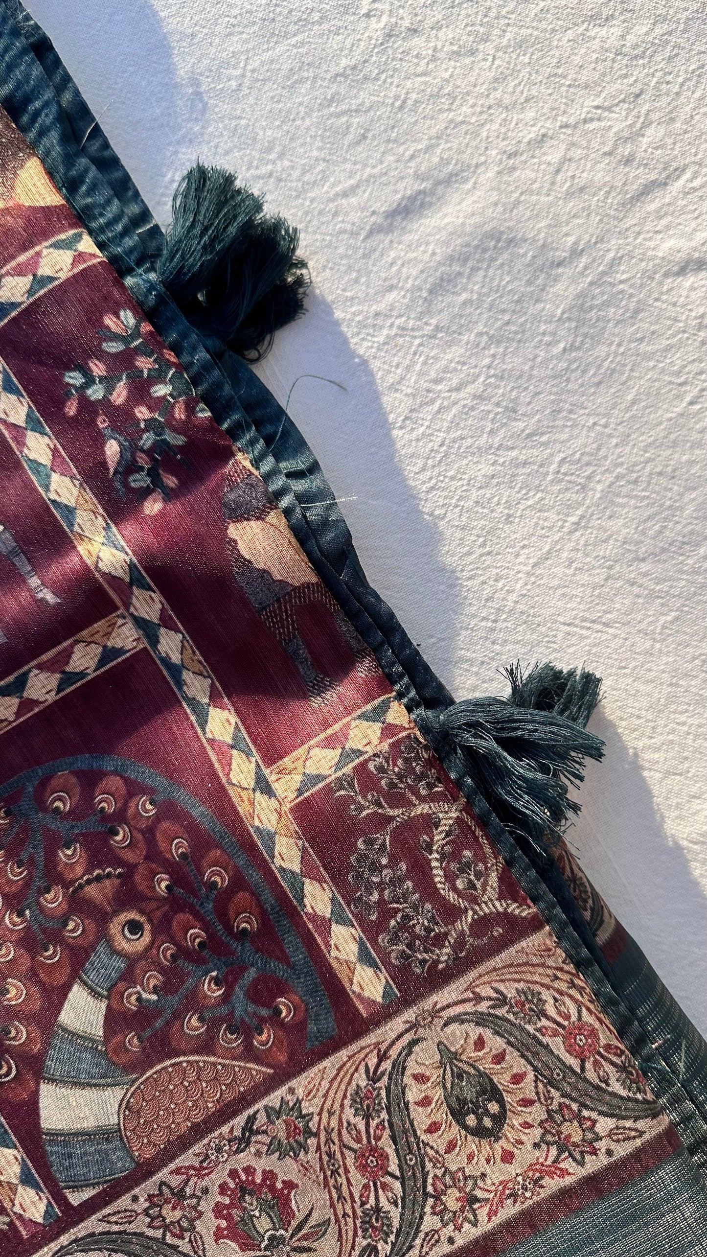 Deep wine printed cotton saree