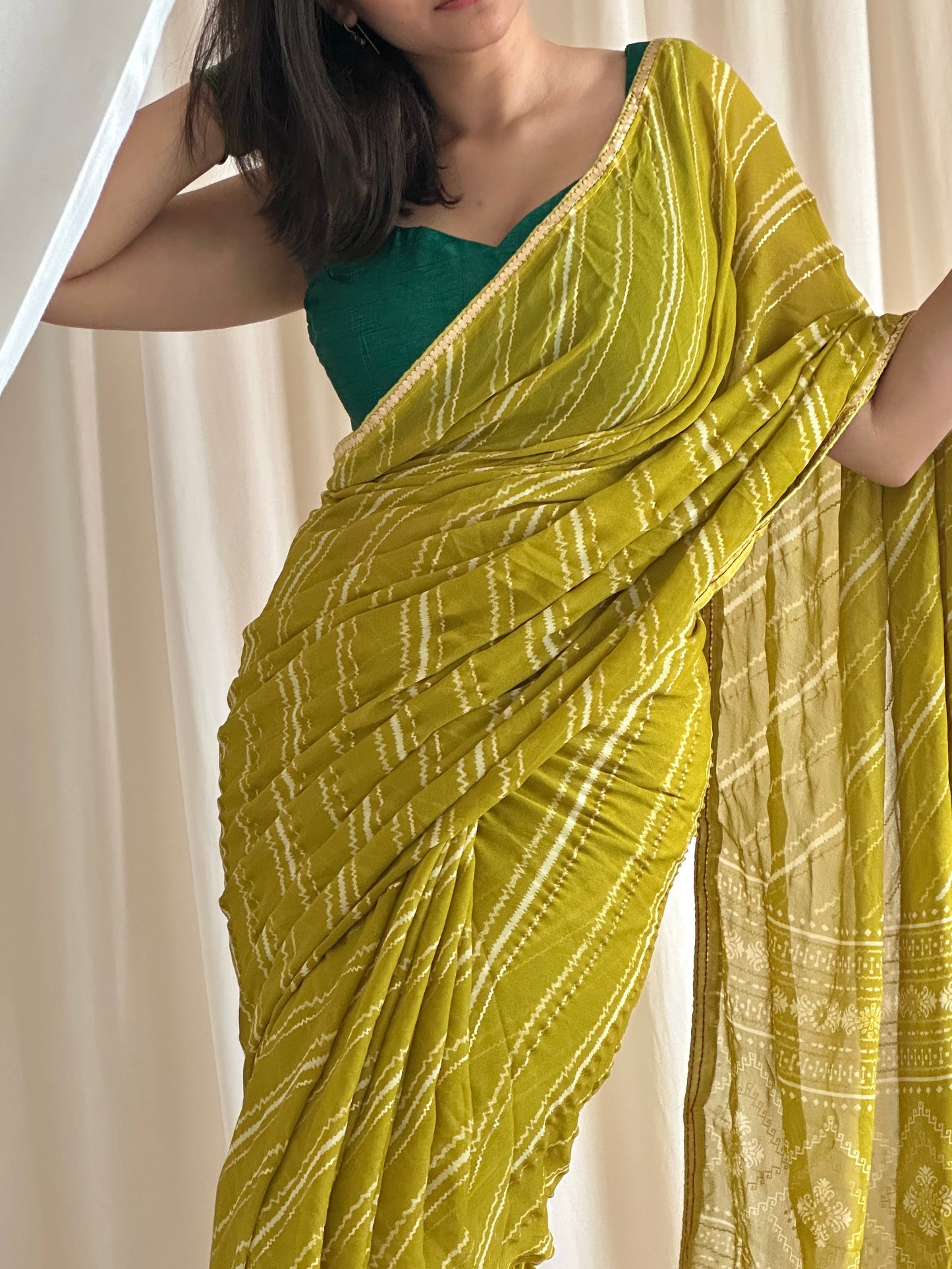 Green & yellow saree combination