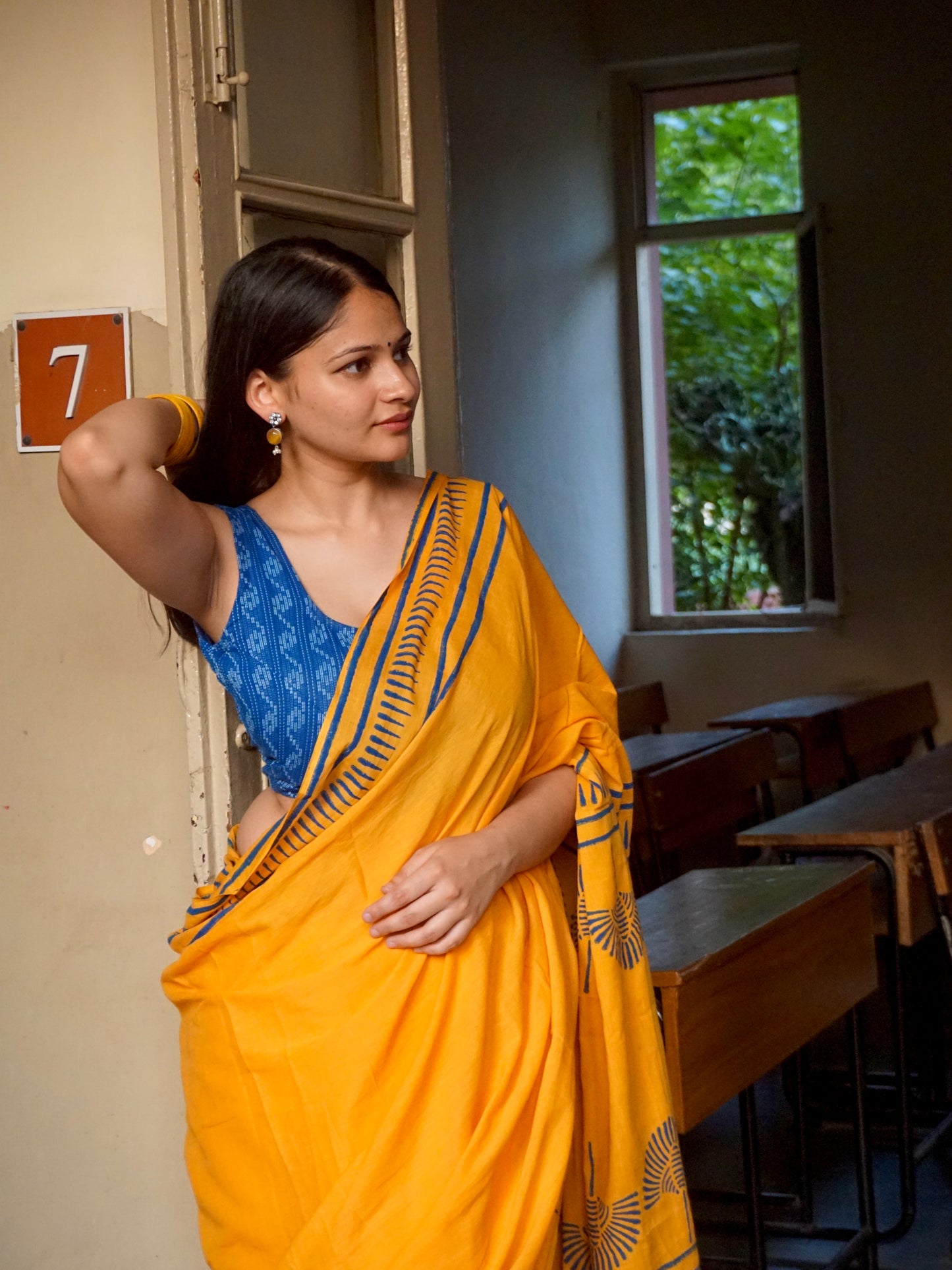 Mustard yellow saree