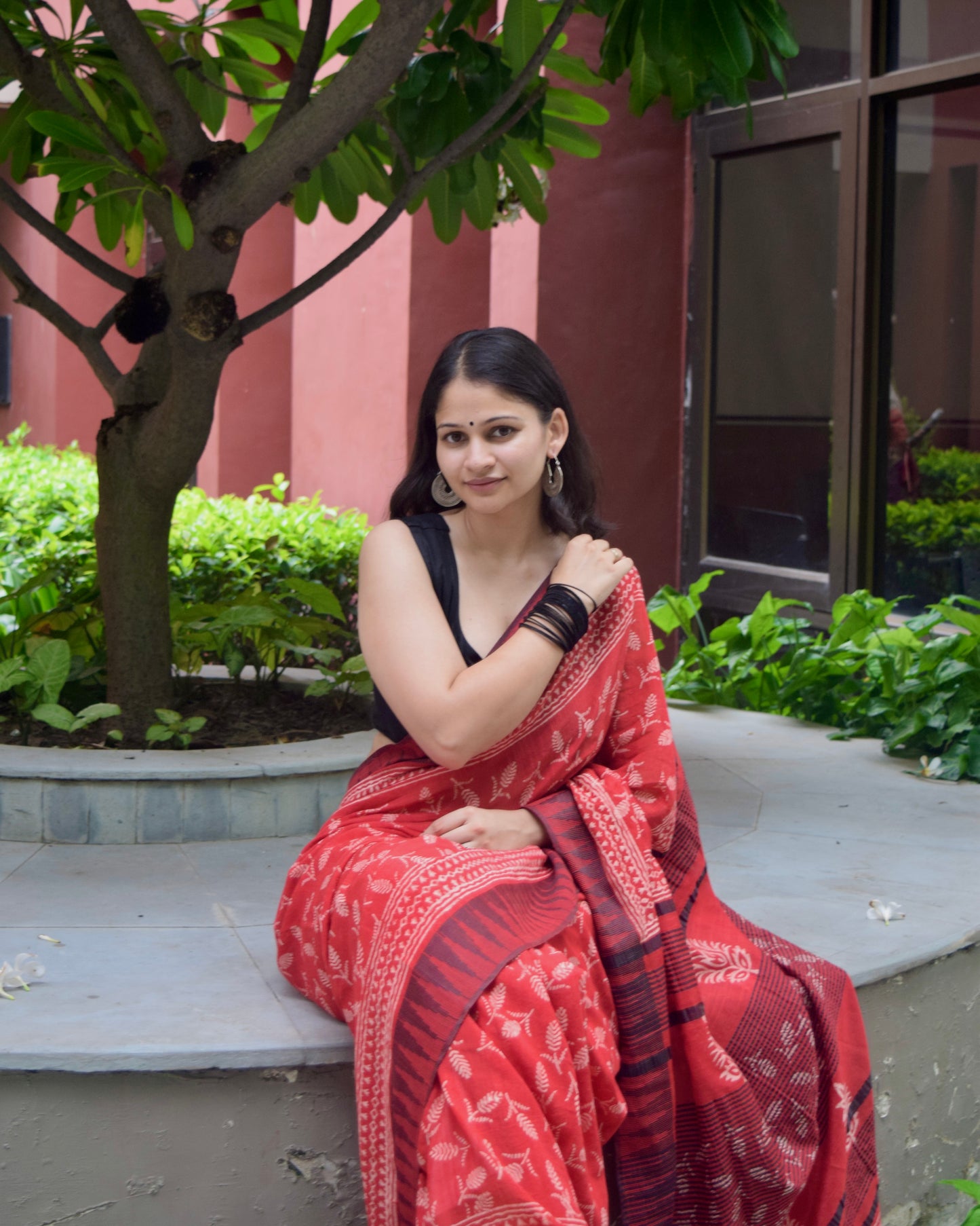 Outdoor sarees look in red