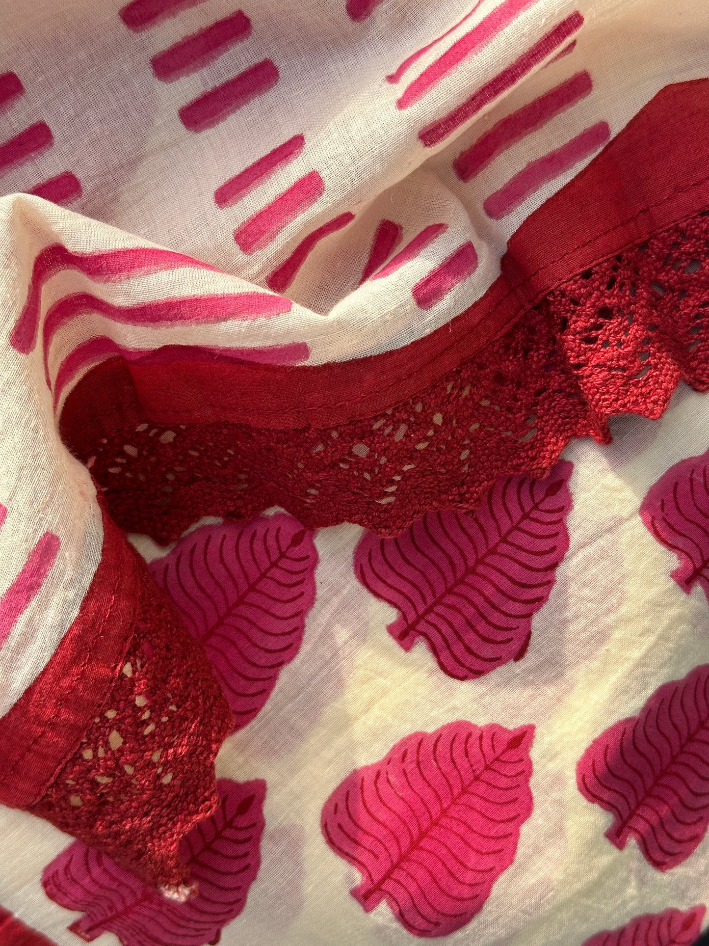 Pink saree with red lace