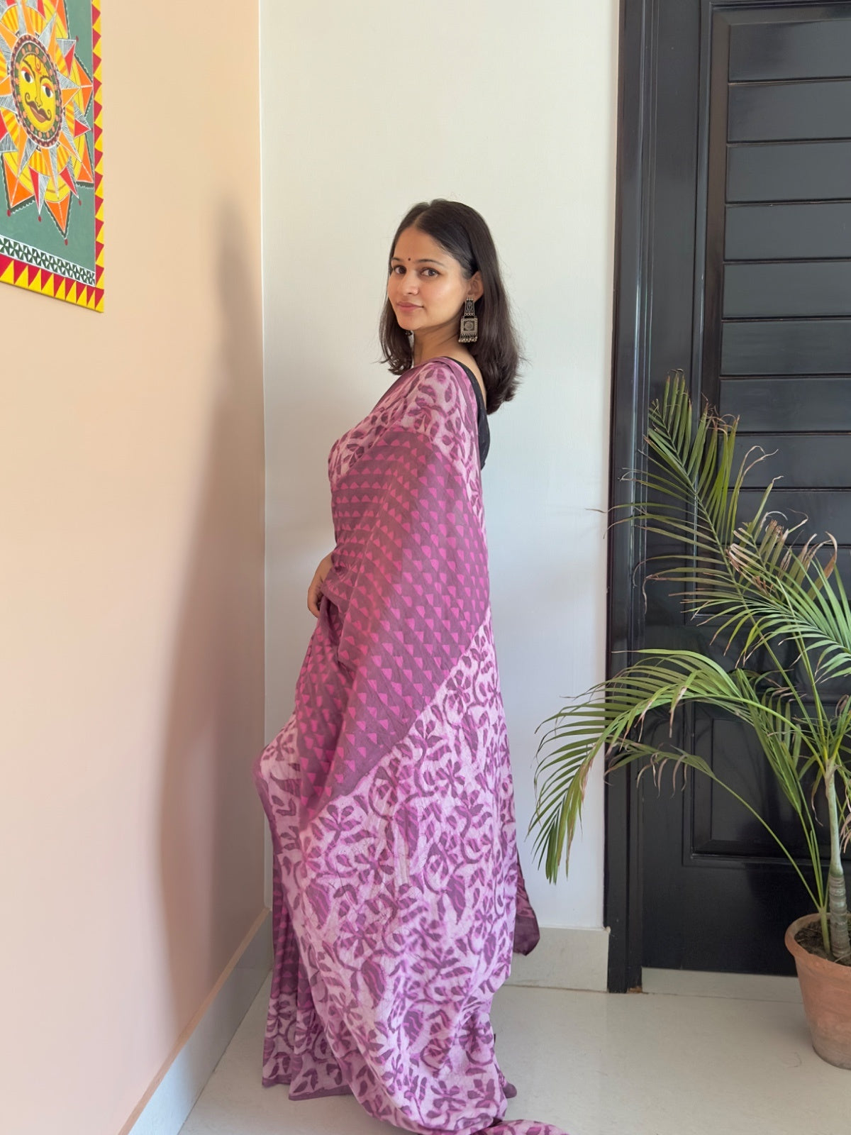 Purple floral print saree