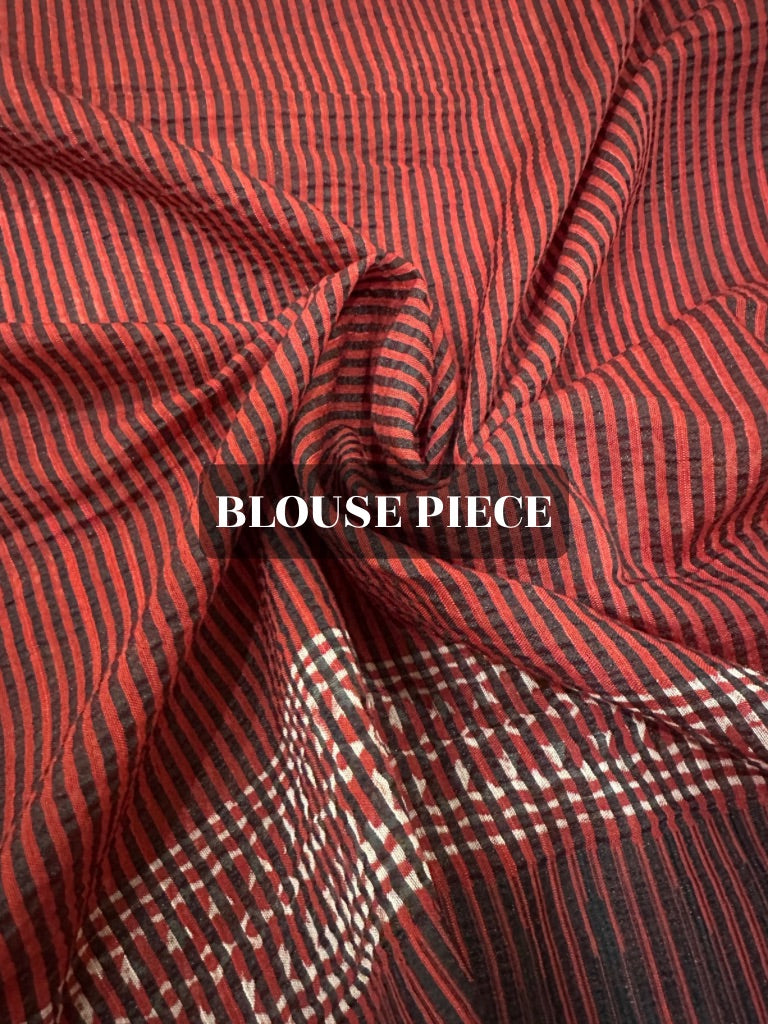 Red & black striped saree