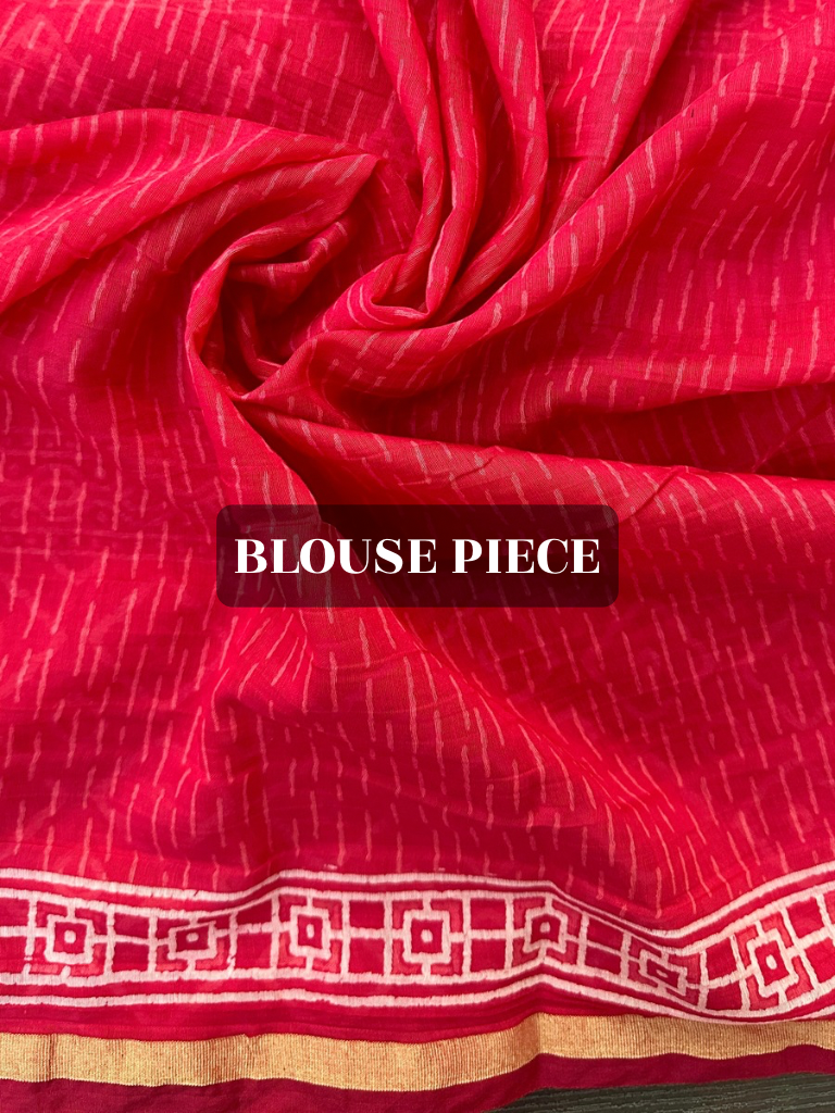Red block printed saree