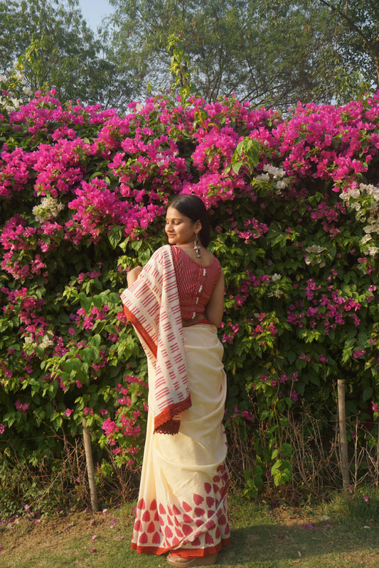 Red & pink bright shade saree