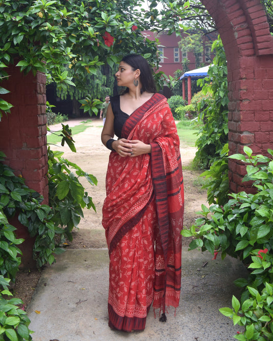 Beige & black saree combination
