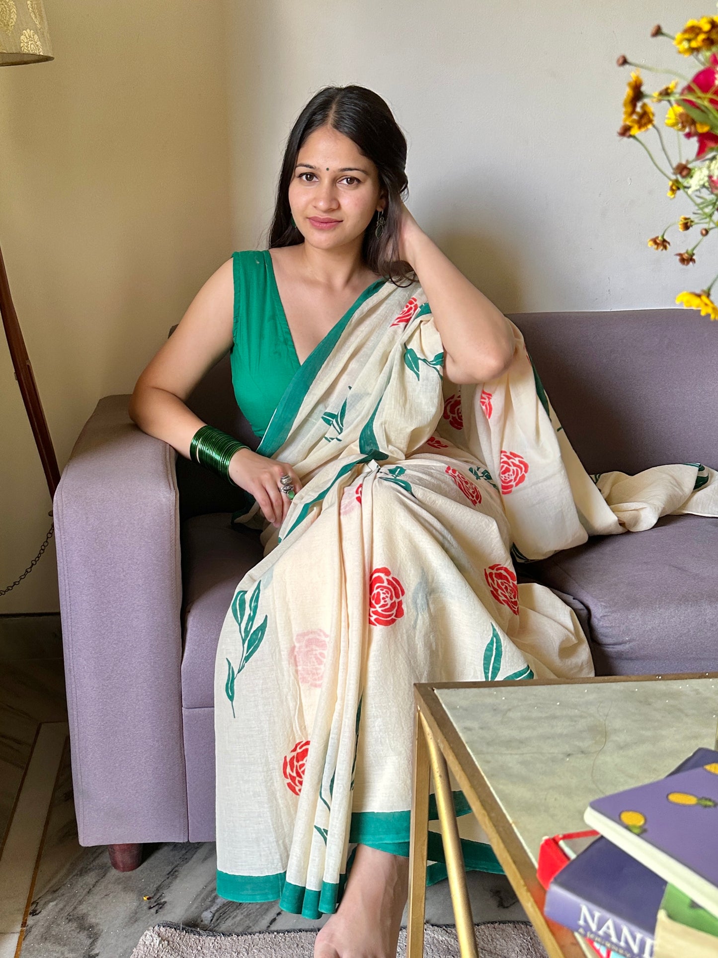Rose printed saree