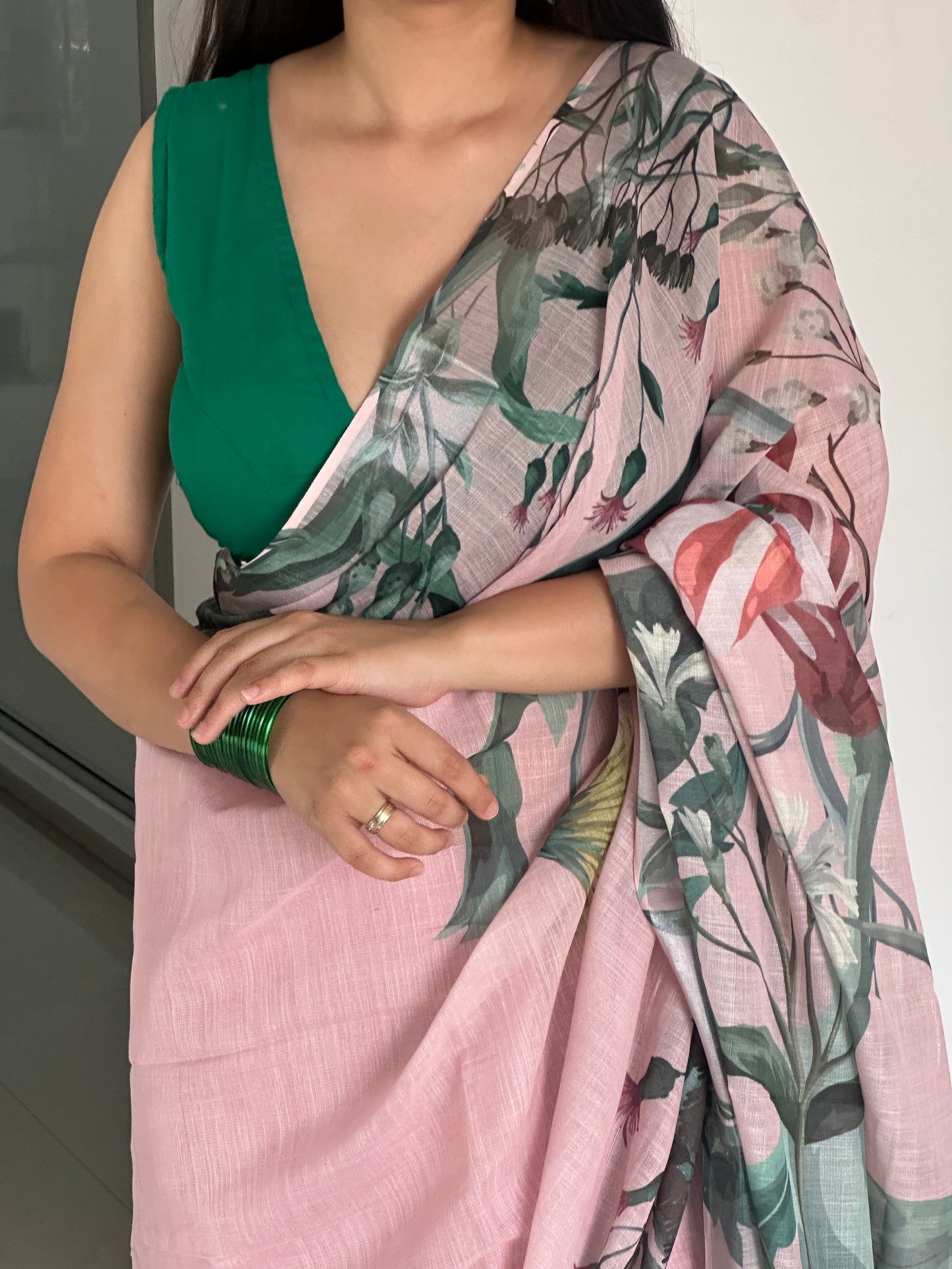 Soft linen saree in blush pink