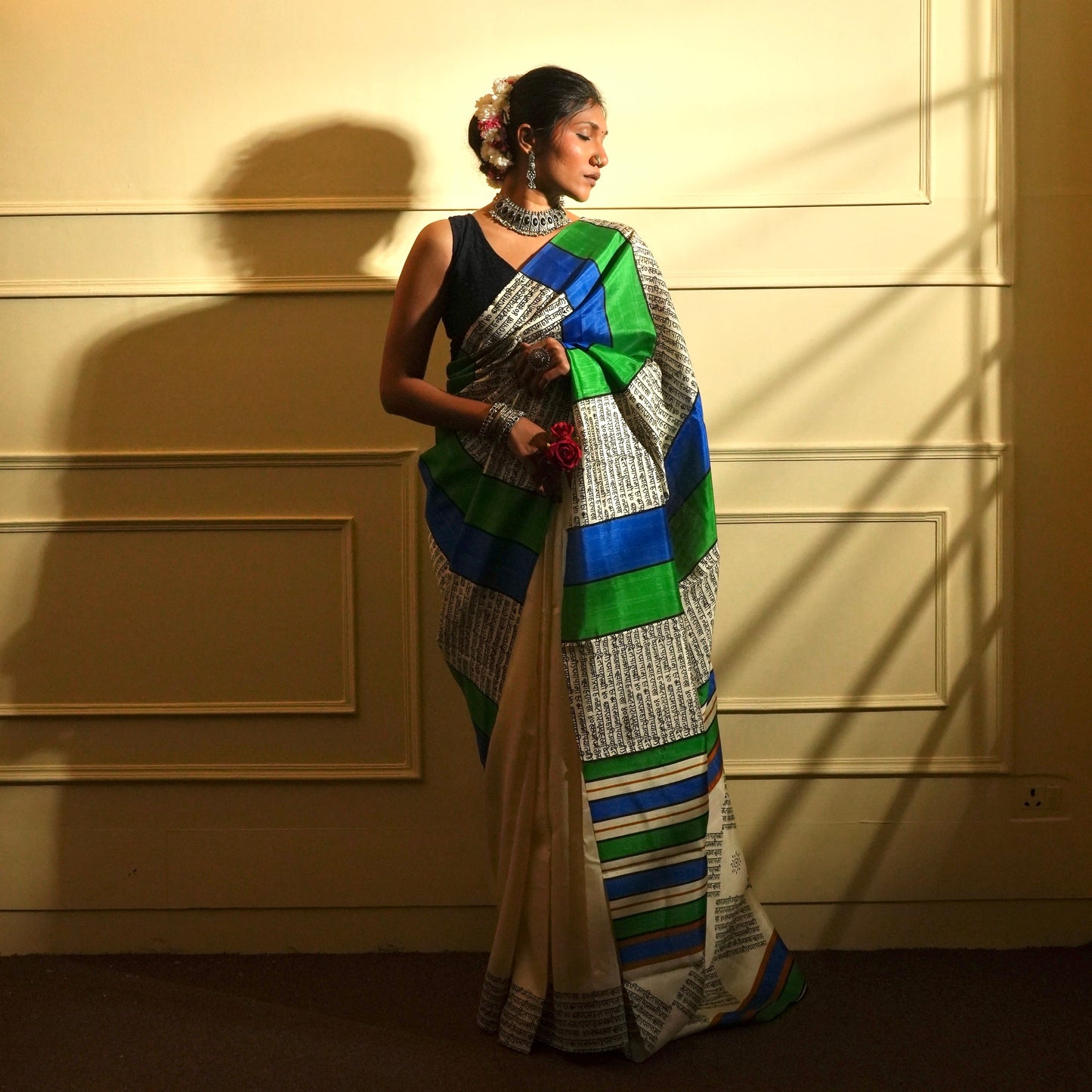 Temple print blue saree