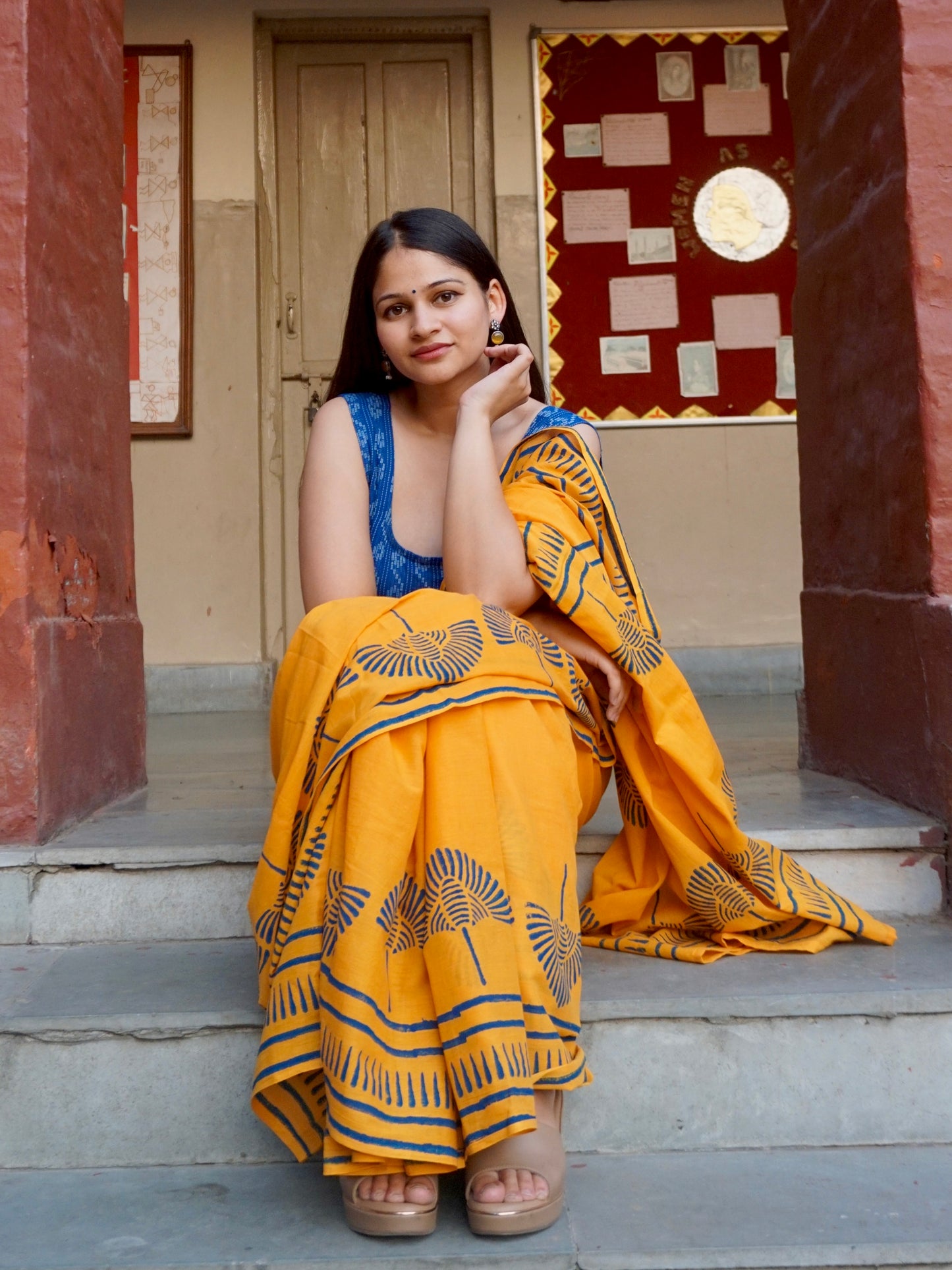 Yellow haldi saree look