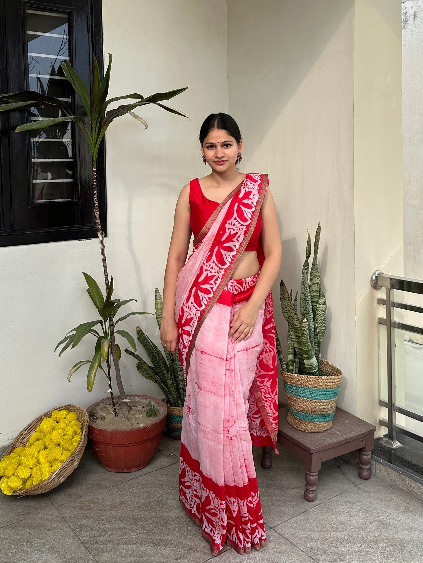 Red Flame Batik Chanderi Silk Saree