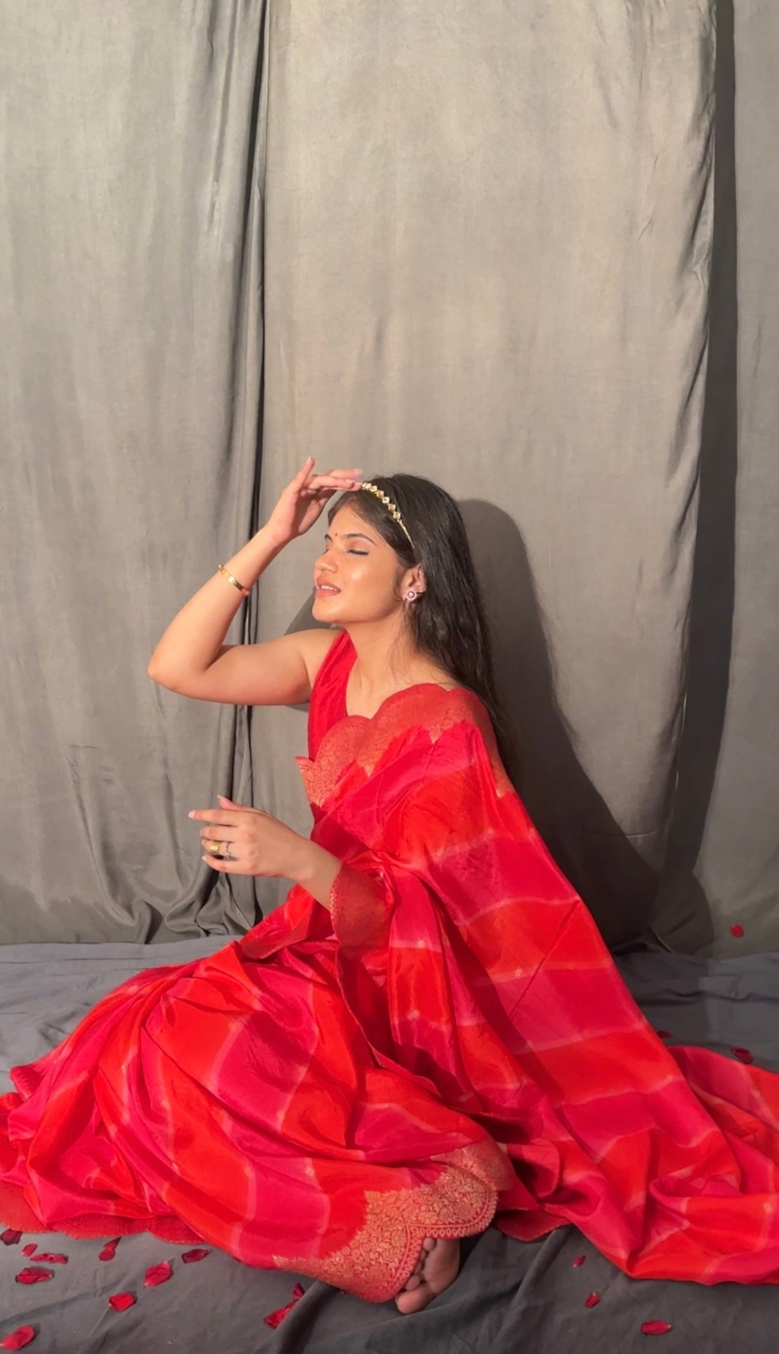 Pink and white silk saree