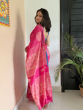 Affordable pink hand block print saree for daily wear