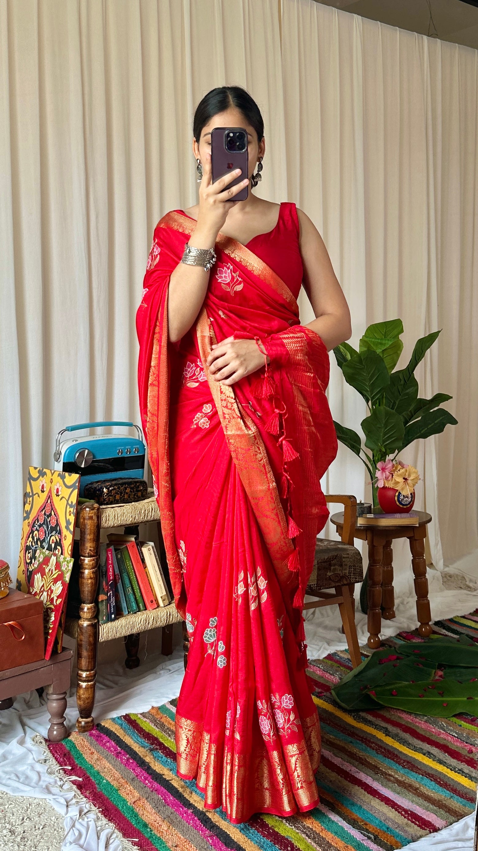 Affordable red banarasi saree