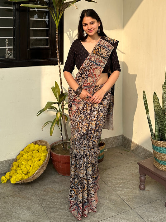 Ajrakh Black Saree