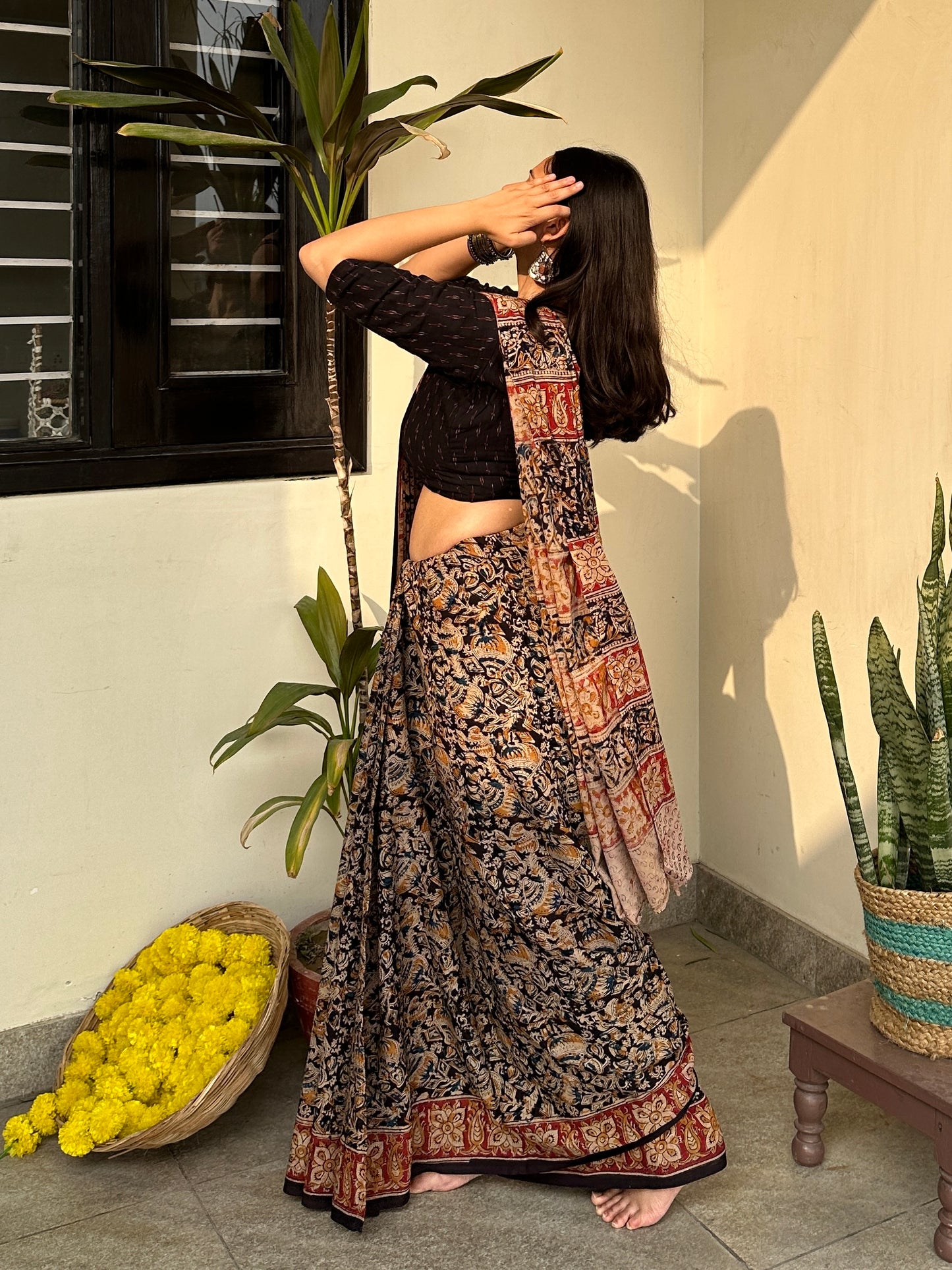 Ajrakh block printed sarees
