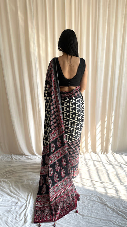 Ajrakh print saree in black