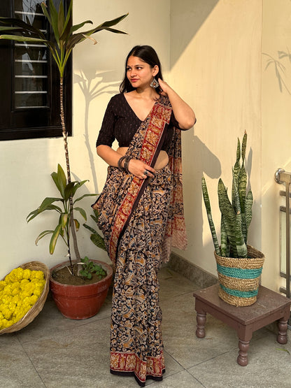 Ajrakh print saree in cotton
