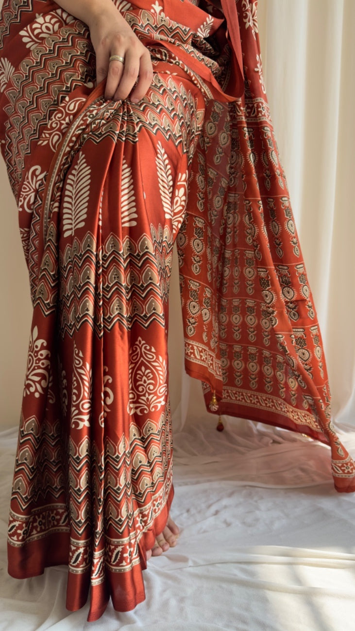 Ajrakh saree in bright colour