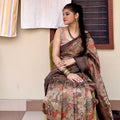 Animal print mustard cotton saree