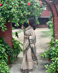 Beige & black saree combination