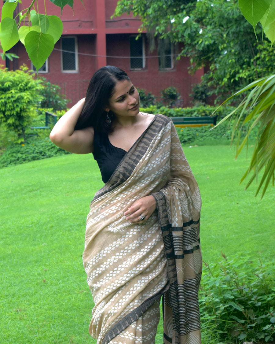 Beige & black stripe cotton