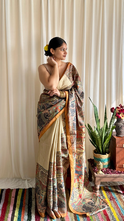 Beige printed saree