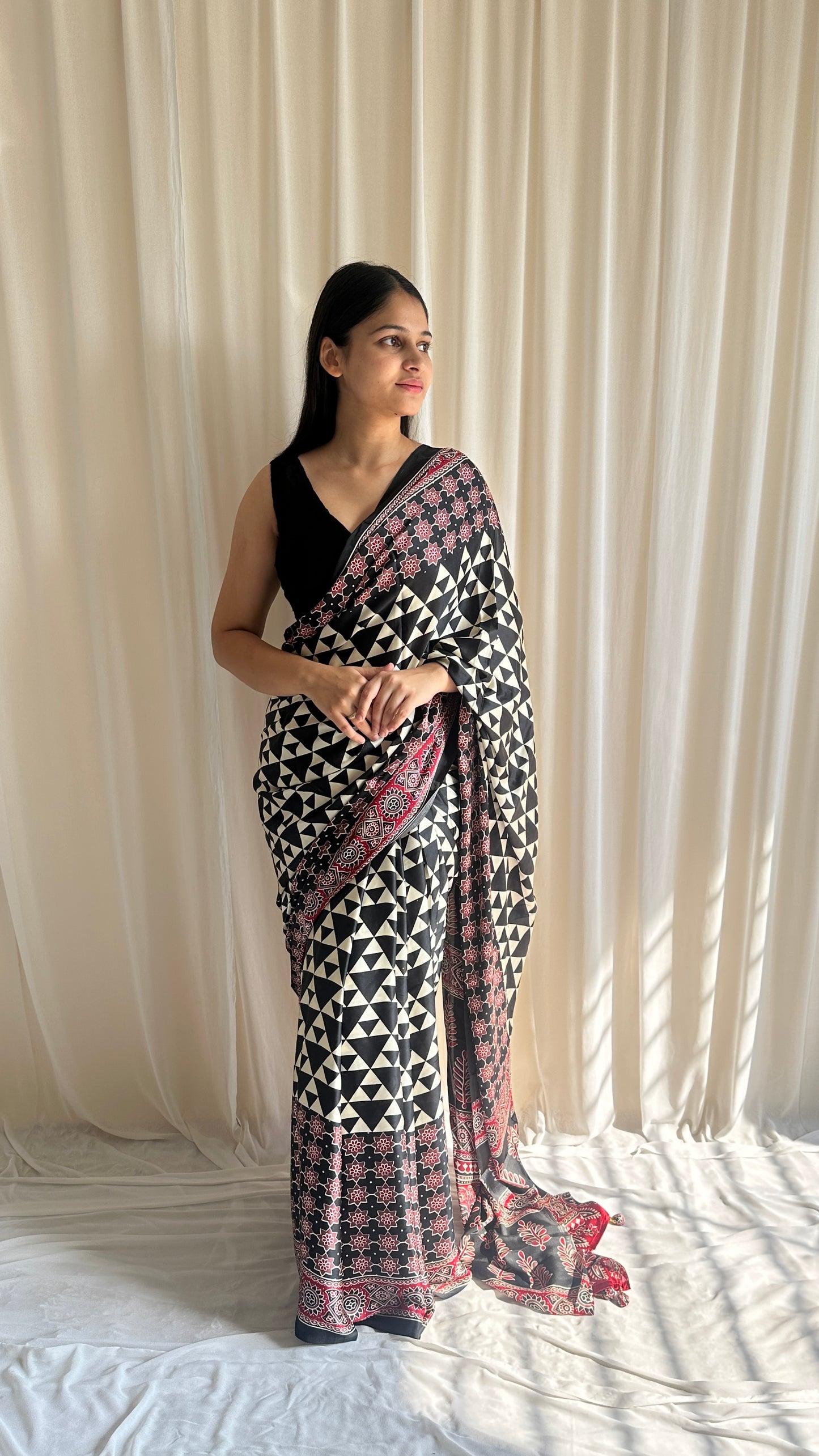 Black Ajrakh print saree