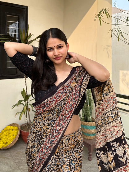 Black cotton printed saree