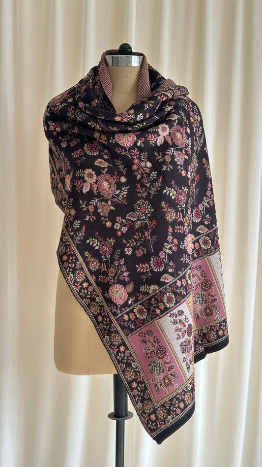 Black floral print shawl