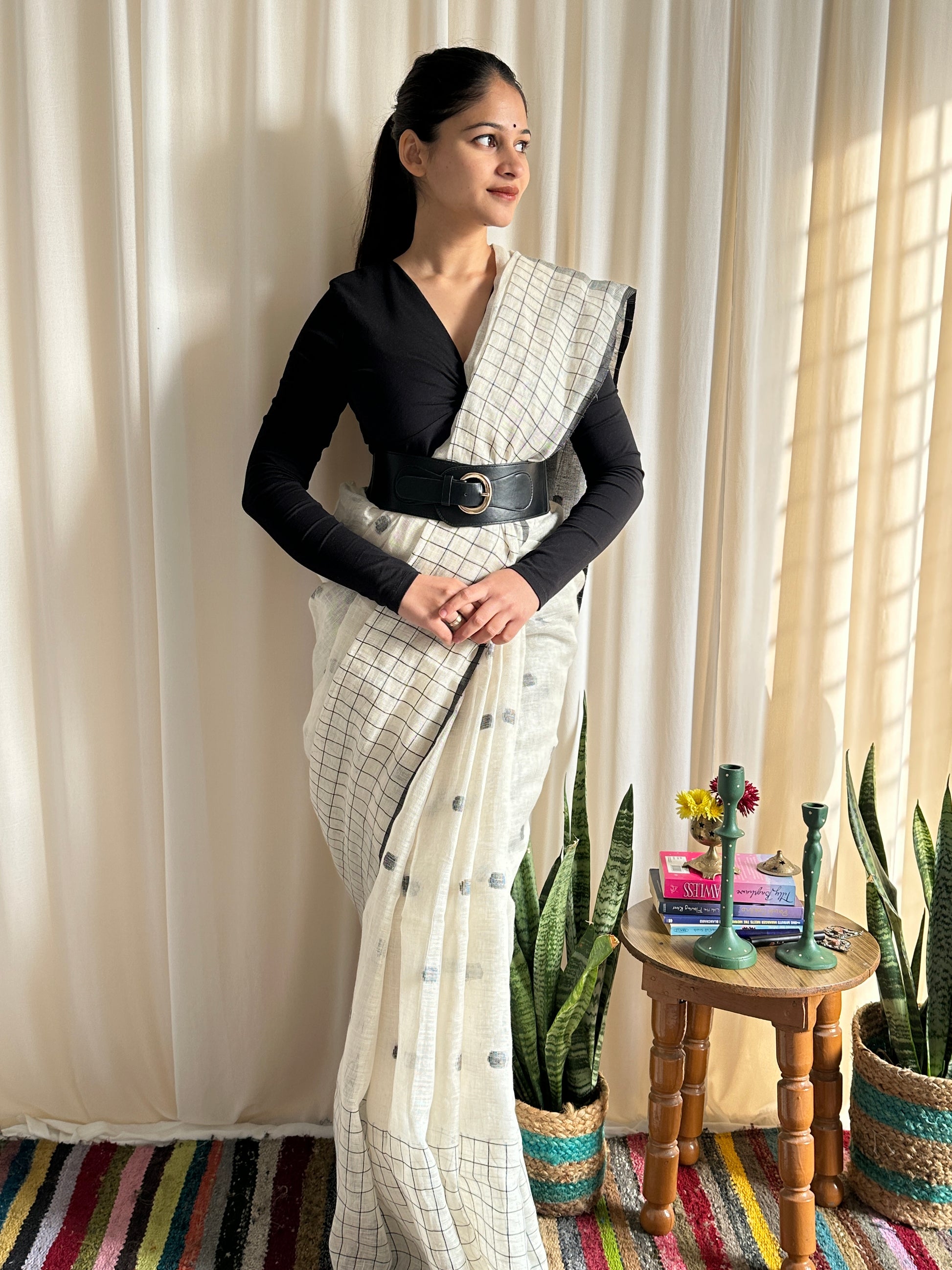 Black saree formal look 