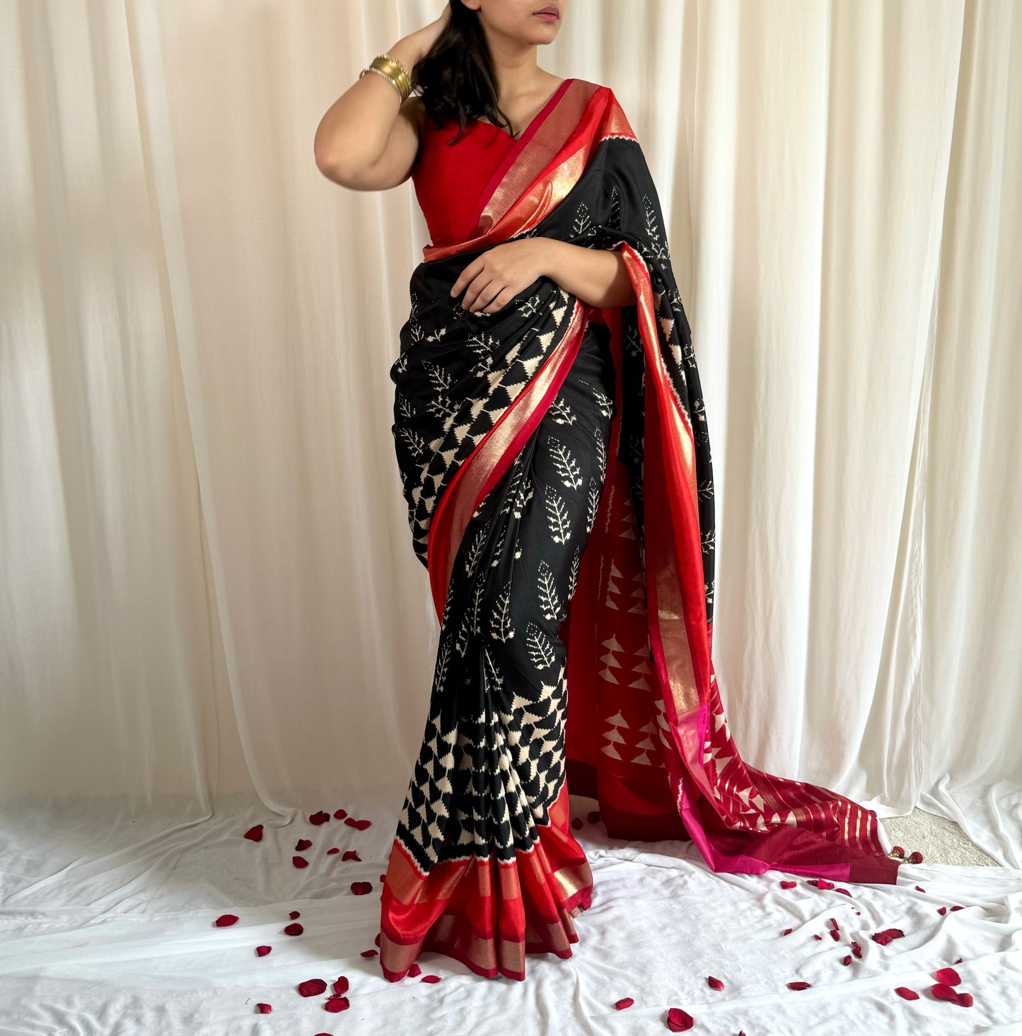 Black traditional saree look