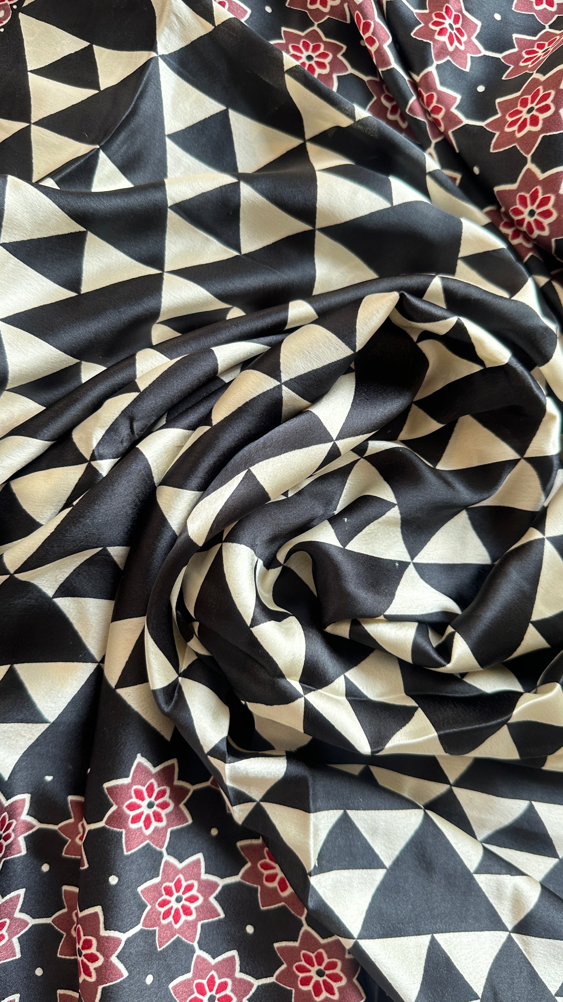 Black & white ajrakh saree