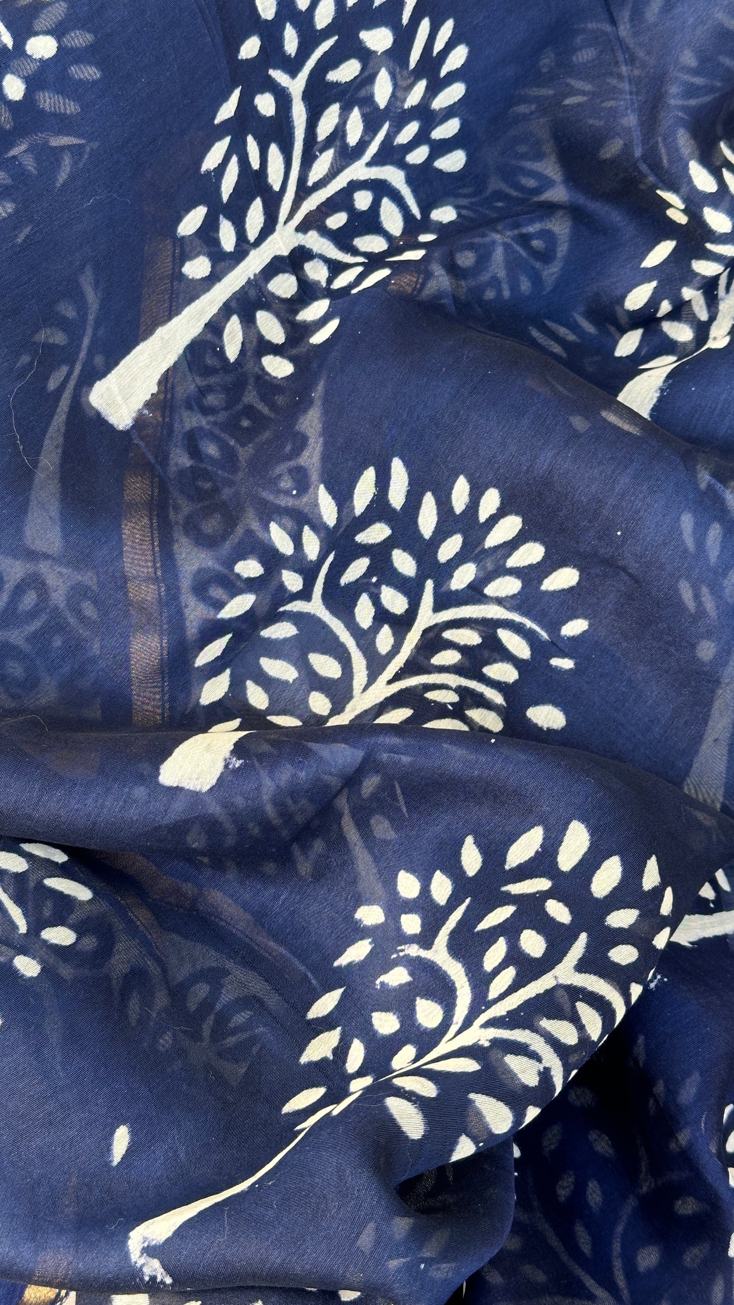 Blue block print saree