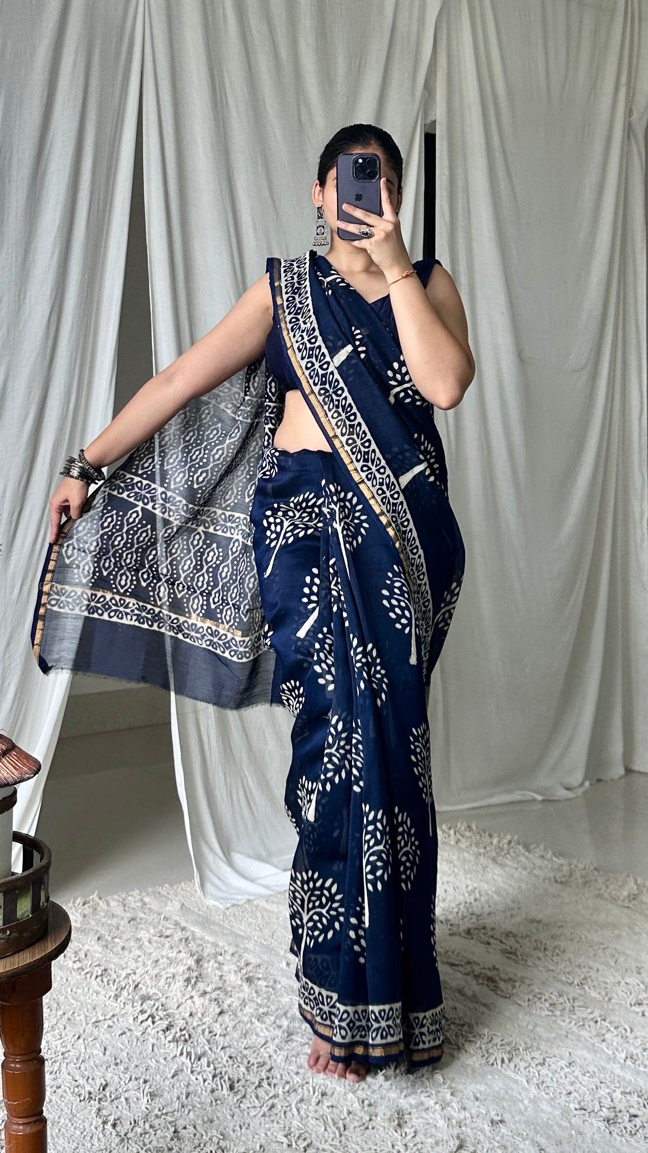 Blue Chanderi silk saree