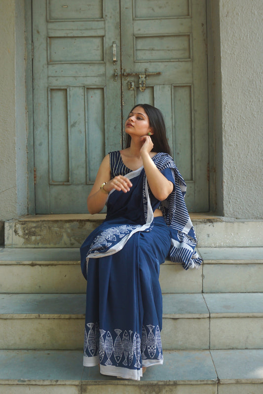 Blue saree for work & office 