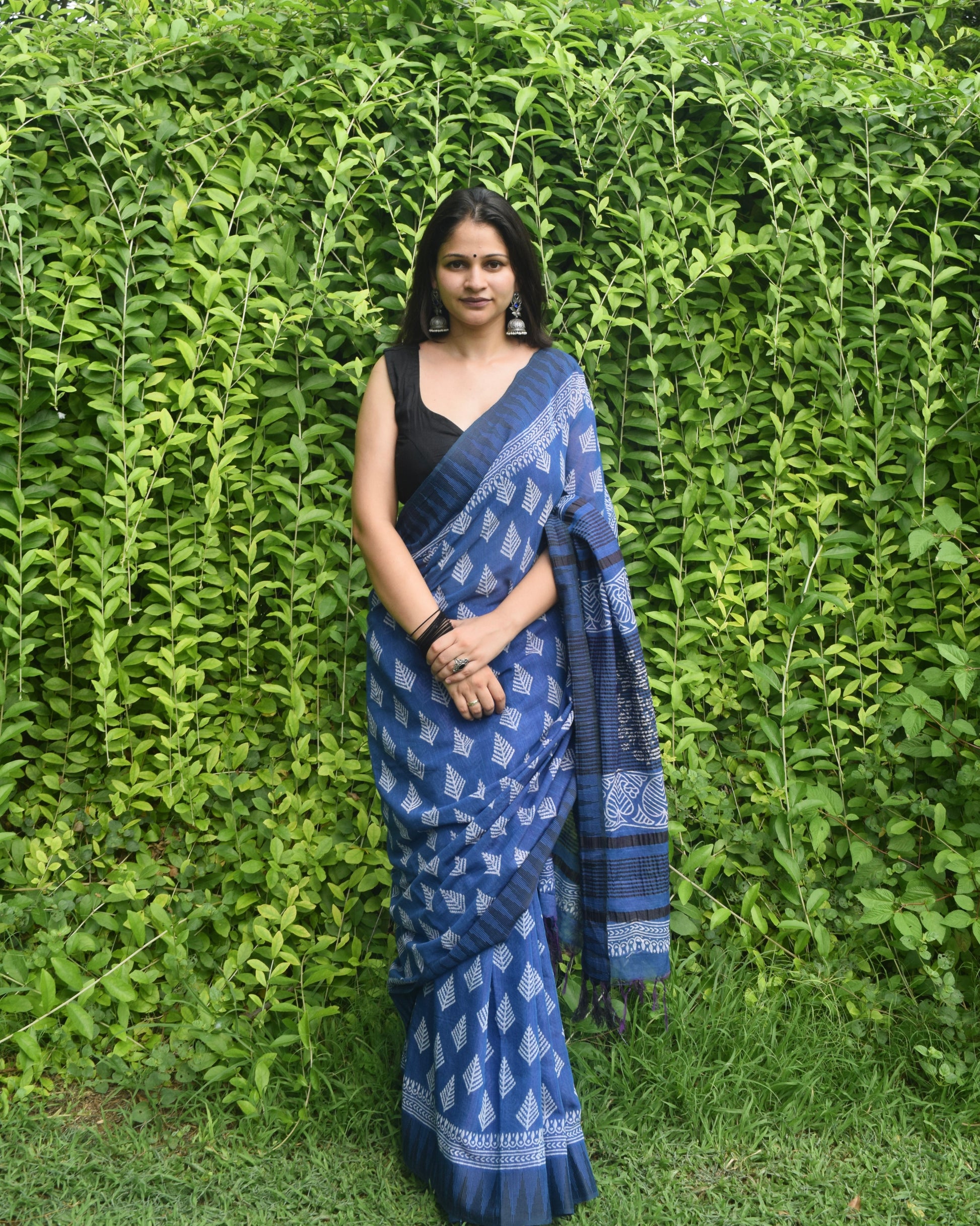 Blue saree with black blouse