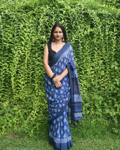 Blue saree with black blouse