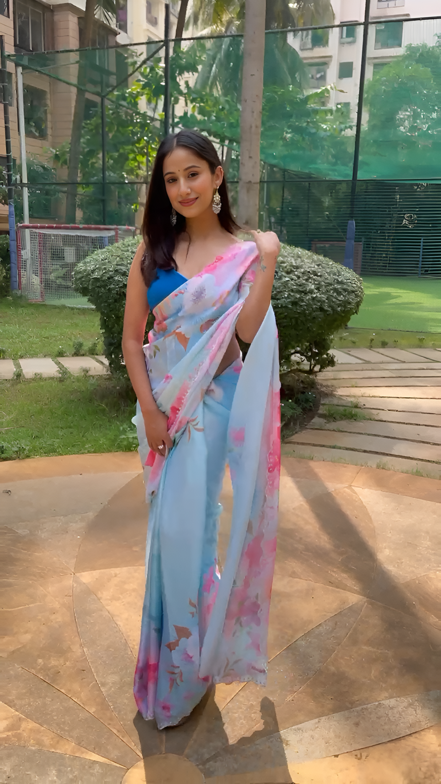 Blue satin saree