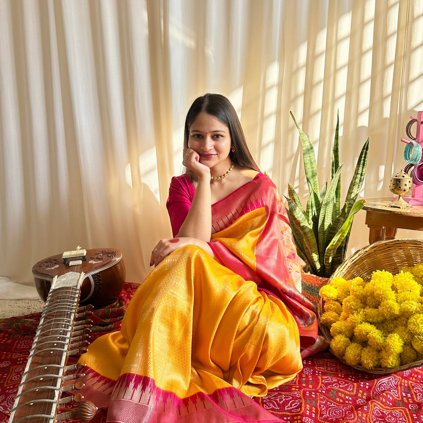 Bright colour saree