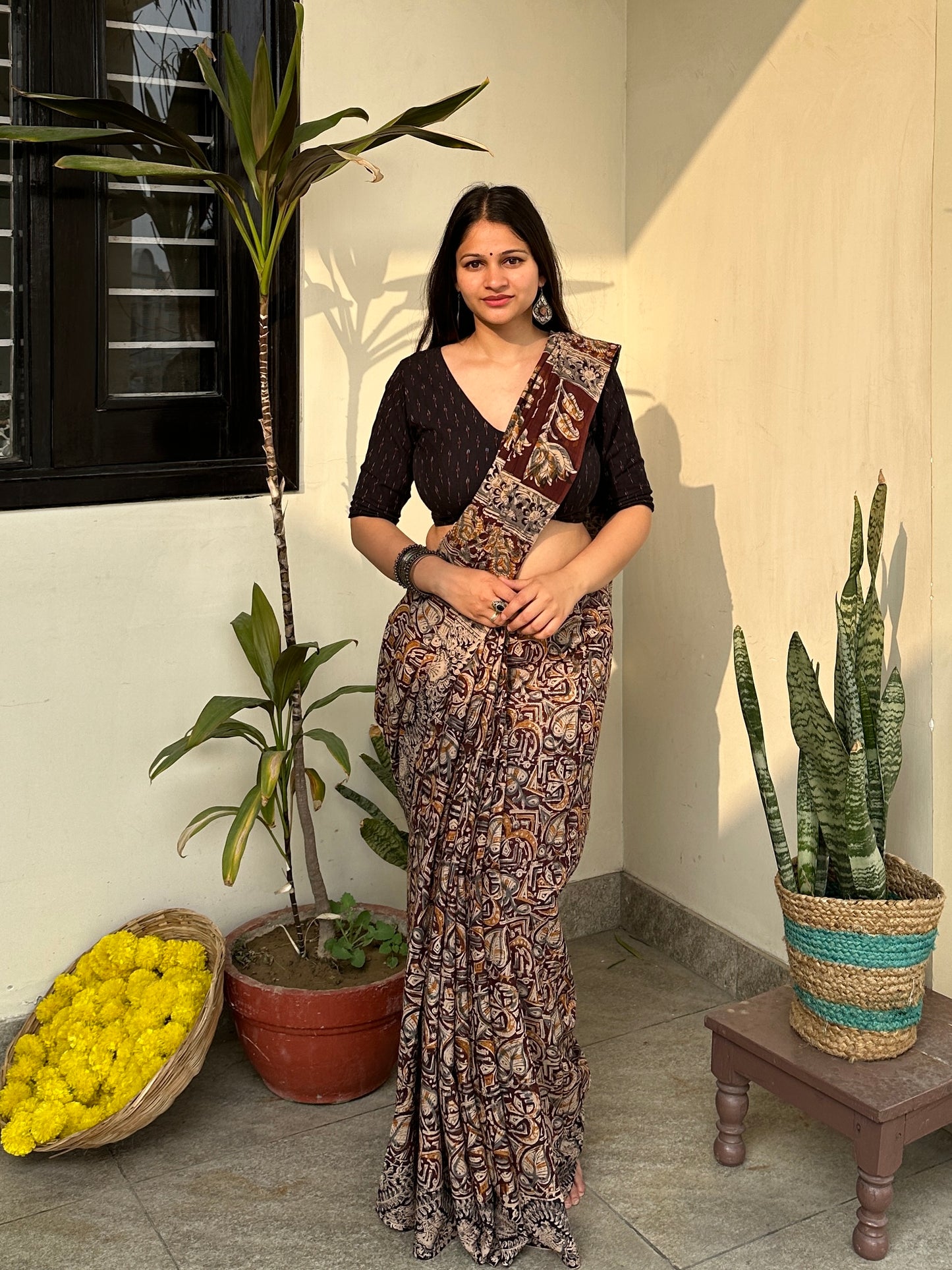 Brown Ajrakh Saree