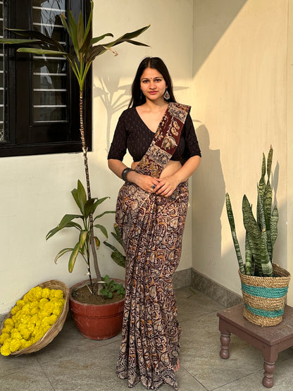 Brown Ajrakh Saree