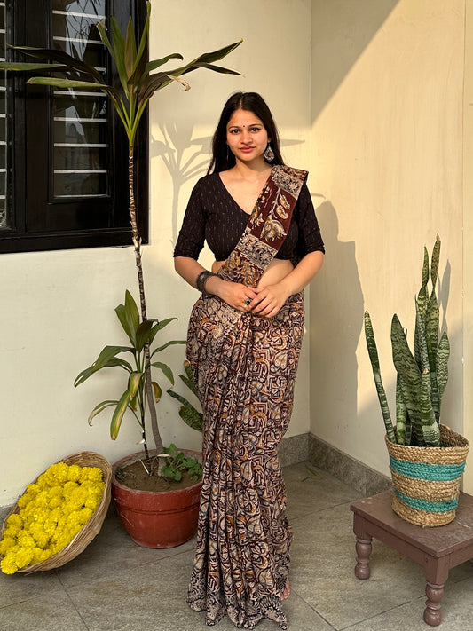 Brown Ajrakh Saree