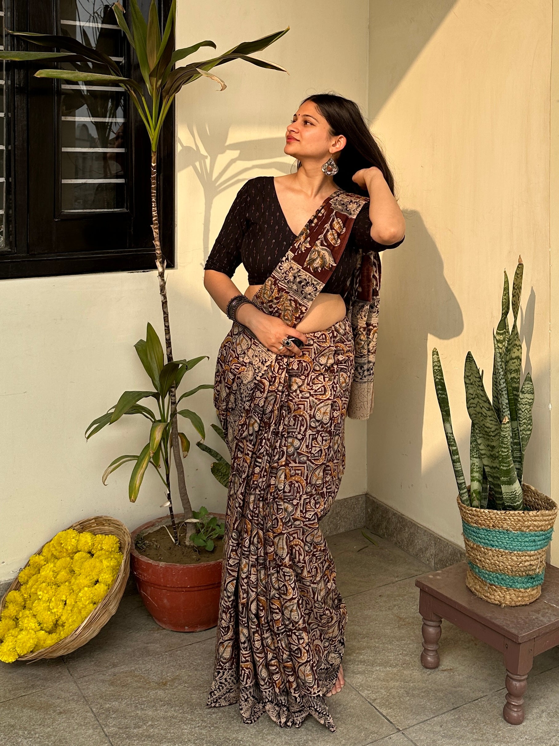 Brown Ajrakh Saree
