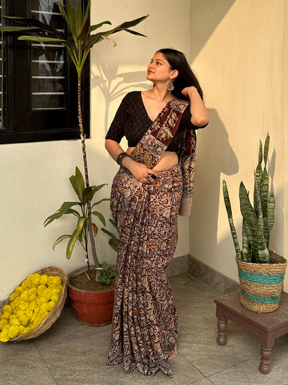 Brown Ajrakh Saree