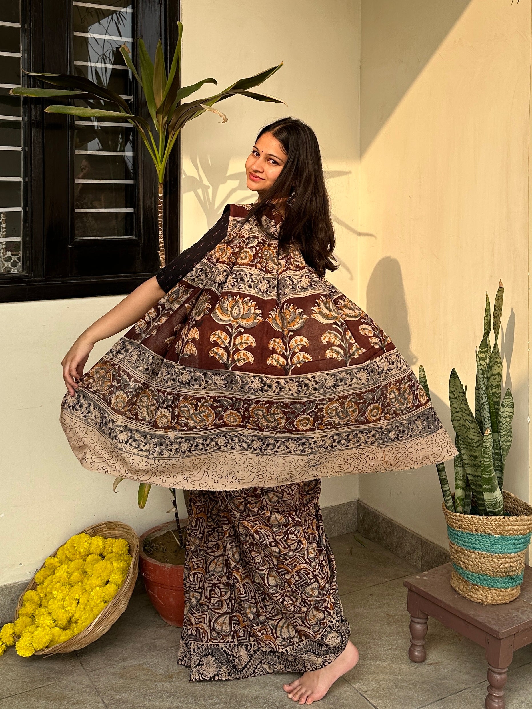 Brown Ajrakh Saree